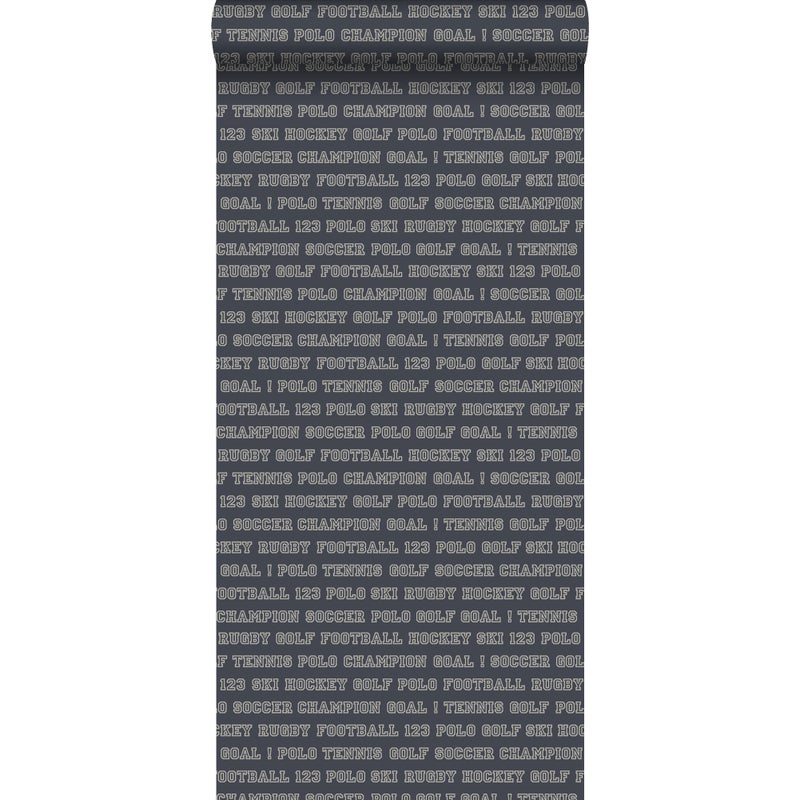 Tapeta teksty sportowe szaro-niebieskim - 53 cm x 10.05 m - ESTAHOME