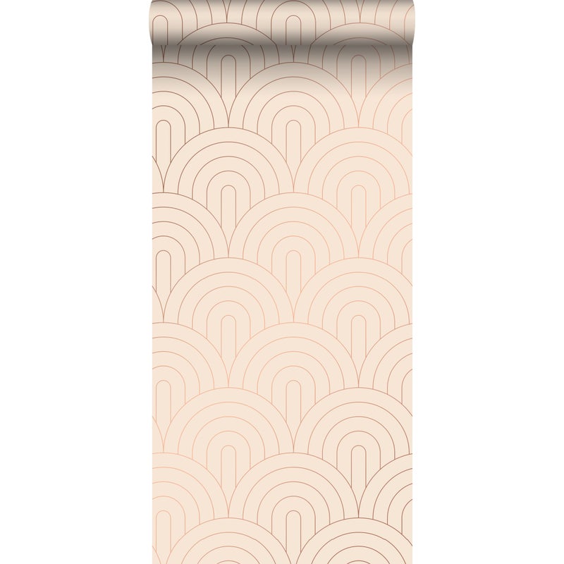 Tapeta motyw art déco jasny brzoskwiniowy różIróżowego złota - 53 cm x 10.05 m - ESTAHOME