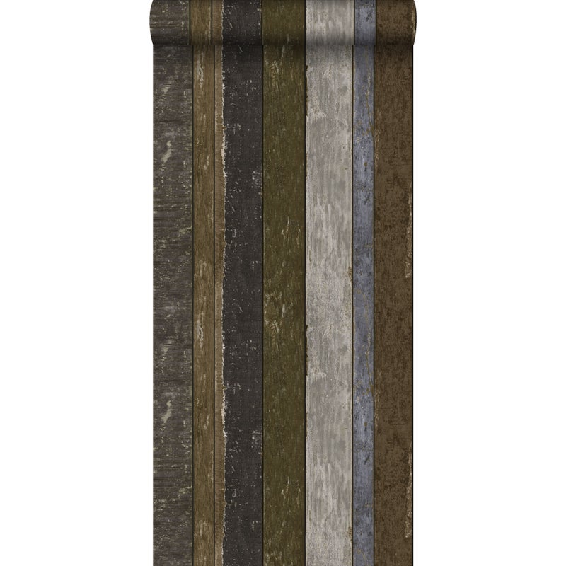 Tapeta drewniane deski brązowym,szarymIniebieskim - 53 cm x 10.05 m - ESTAHOME