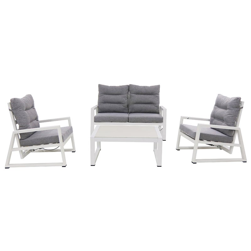 Tempo Style - Zestaw wypoczynkowy aluminiowy MIKONOS Zestaw wypoczynkowy z sofą, stołem i 2 fotelami Zestaw mebli ogrodowych dla 4 osób