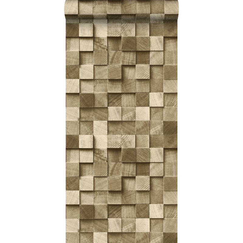 Tapeta Motyw drewna 3D ciemny beż - 53 cm x 10.05 m - ESTAHOME