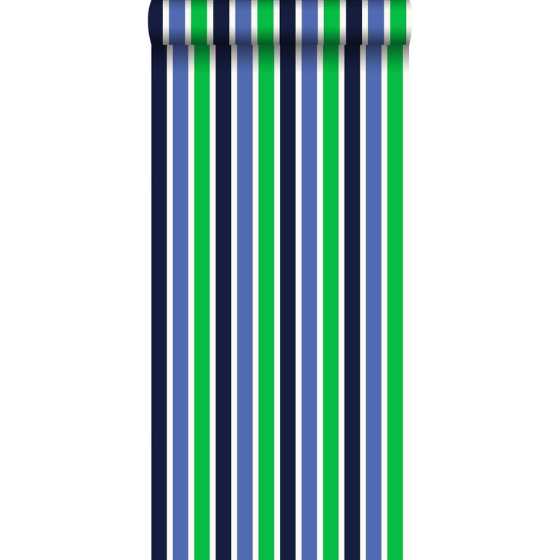 Tapeta paski granatowymIzielonym - 53 cm x 10.05 m - ESTAHOME