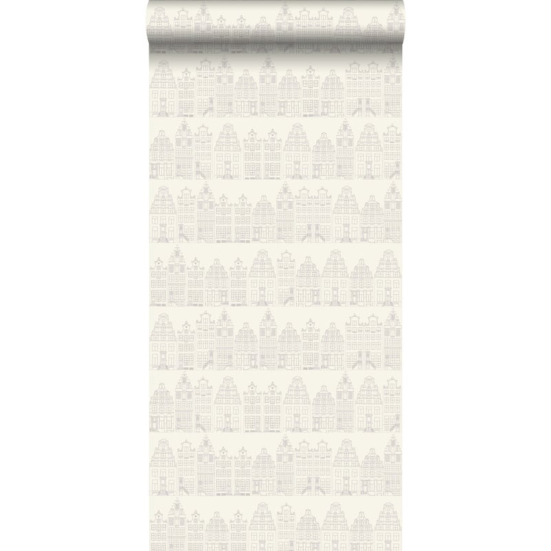 Tapeta Amsterdamskie domy srebrnym - 53 cm x 10.05 m - ESTAHOME