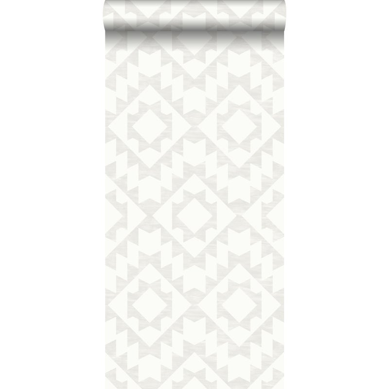 Tapeta Aztecki dywan Marrakesz jasna ciepła szarośćIbiałym matowym - 53 cm x 10.05 m - ESTAHOME