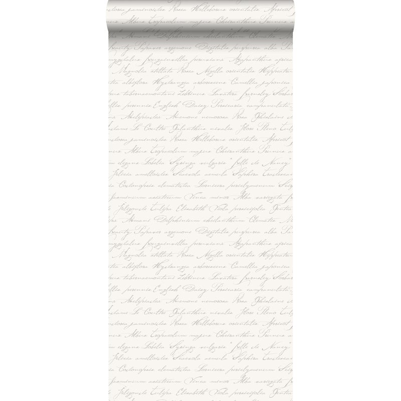 Tapeta odręczne łacińskie nazwy kwiatów srebrnym - 53 cm x 10.05 m - ESTAHOME