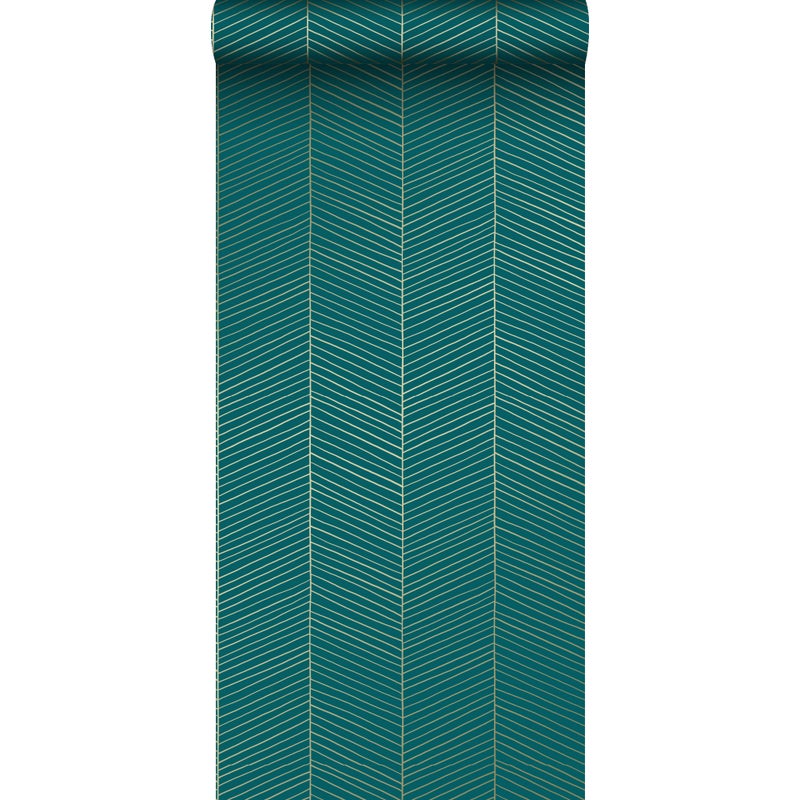 Tapeta motyw jodełki szmaragdowej zieleniIzłotym - 53 cm x 10.05 m - ESTAHOME