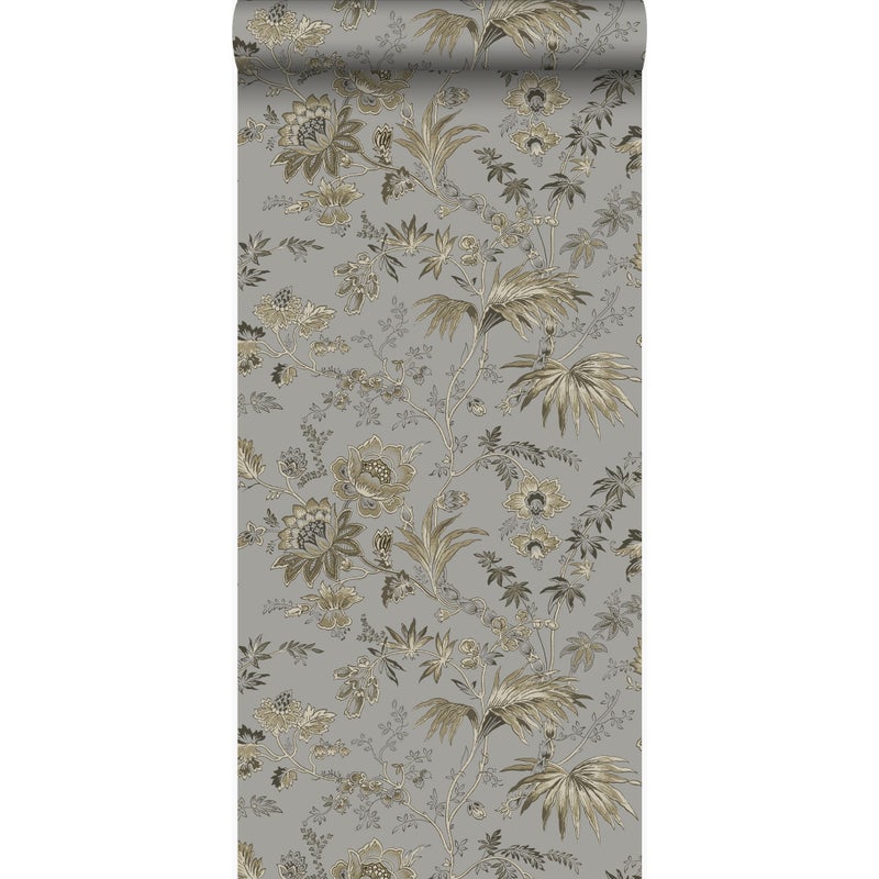 Tapeta kwiaty szaro-szarymIbrązowym - 53 cm x 10.05 m - ORIGIN