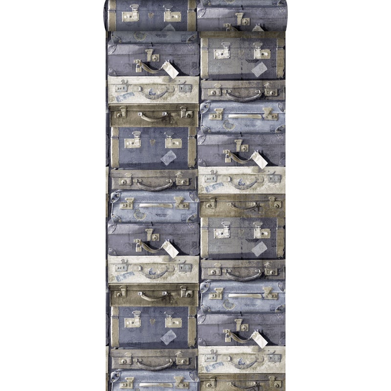 Tapeta zabytkowe walizki niebieskimIbrązowym - 53 cm x 10.05 m - ESTAHOME