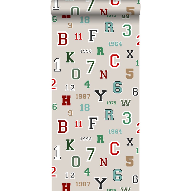 Tapeta cyfry i litery beżowym - 53 cm x 10.05 m - ESTAHOME
