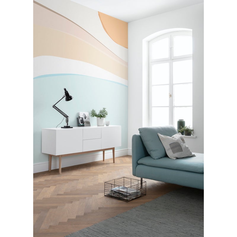 Fototapeta artystyczny niebieskim,beżowymIpomarańczowym - 200 x 280 cm - SANDERS & SANDERS