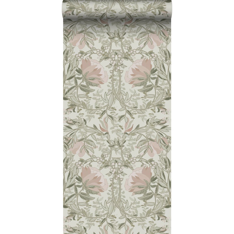 Tapeta vintage kwiaty w stylu secesyjnym piaskowego beżuIstarego różu - 53 cm x 10.05 m - ESTAHOME