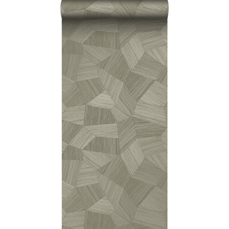 Tapeta flizelinowa z ekoteksturą graficzny motyw 3D szarym khaki - 53 cm x 10.05 m - ORIGIN