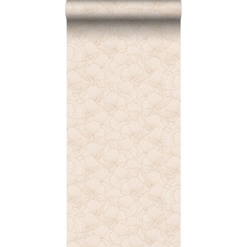 Tapeta narysowane liście piaskowego beżuIjasnej terakoty - 53 cm x 10.05 m - ESTAHOME