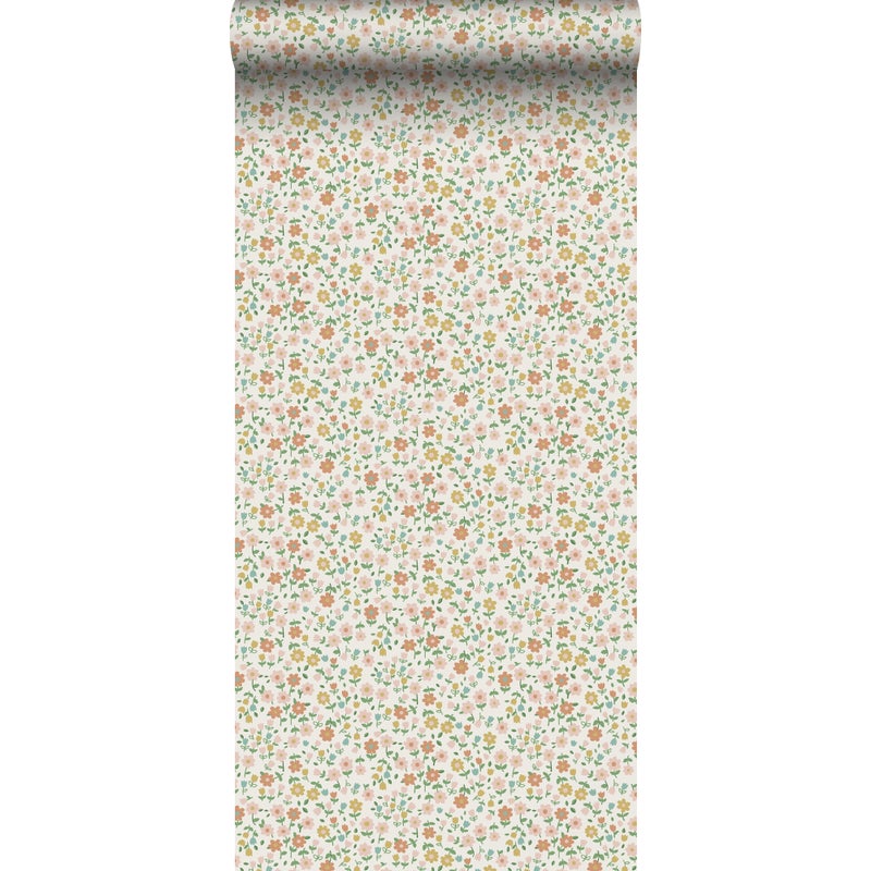 Tapeta kwiaty ochry żółtej,delikatnego różuIterakota - 53 cm x 10.05 m - ESTAHOME