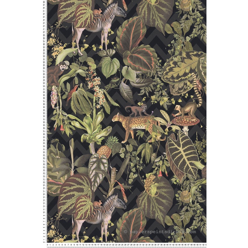 Tapeta motyw dżungli zielonym,czarnymIbrązowym - 53 cm x 10.05 m - LIVINGWALLS