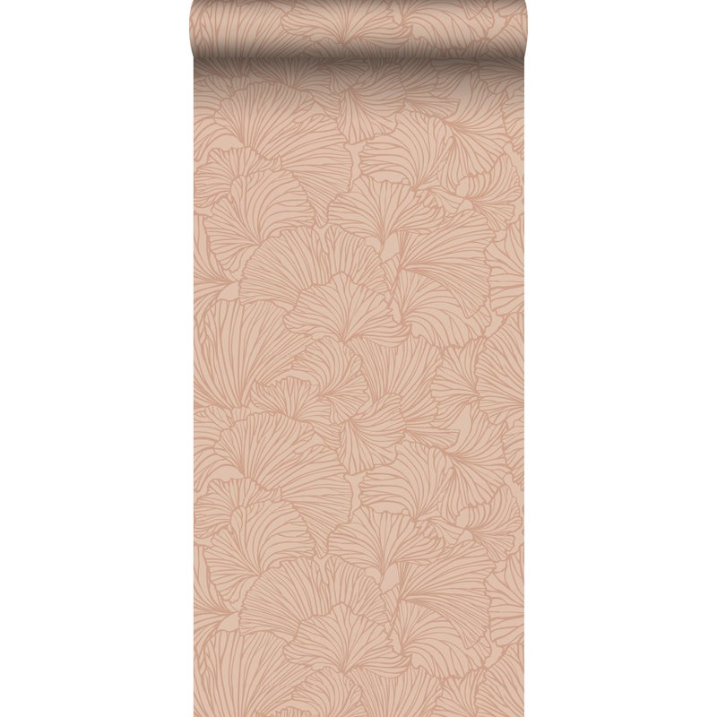 Tapeta liście miłorzębu jasnej terakoty - 53 cm x 10.05 m - ESTAHOME