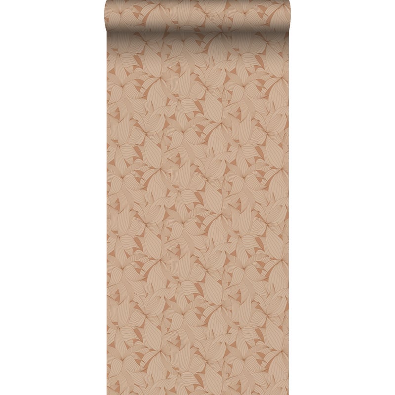 Tapeta narysowane liście terakota - 50 x 900 cm - ESTAHOME