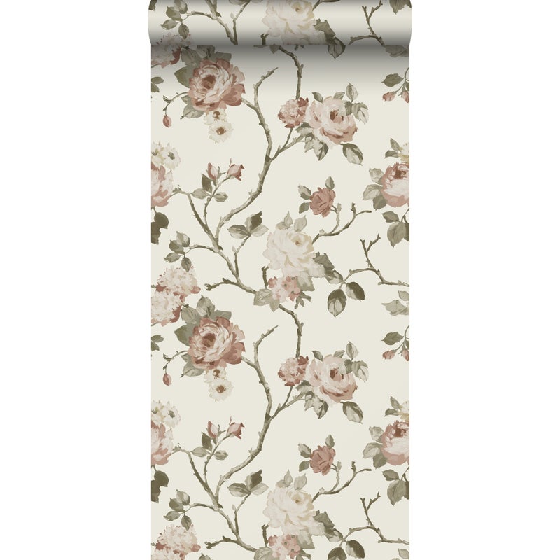 Tapeta zabytkowe kwiaty złamanej bieliIstarego różu - 53 cm x 10.05 m - ESTAHOME