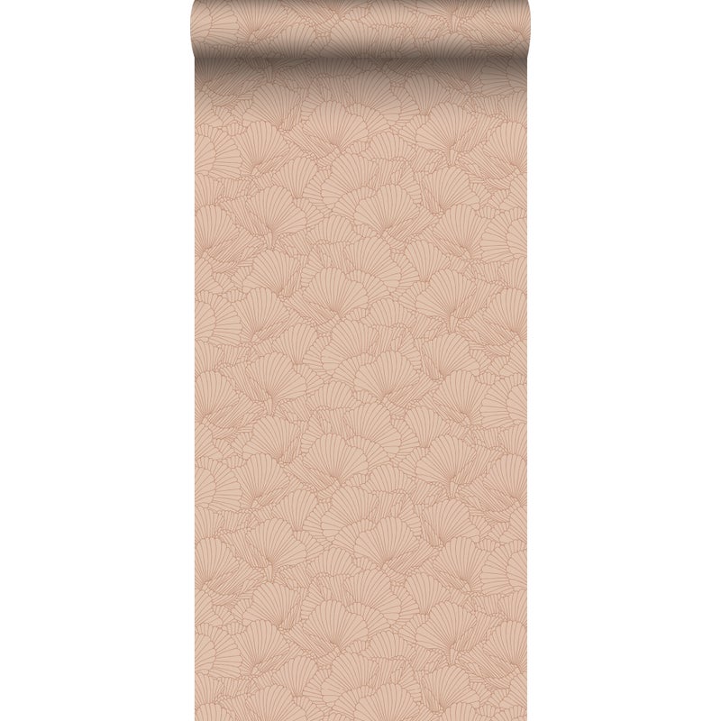 Tapeta narysowane liście jasnej terakoty - 53 cm x 10.05 m - ESTAHOME