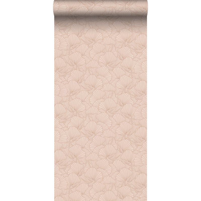 Tapeta narysowane liście terakoty różowej - 53 cm x 10.05 m - ESTAHOME