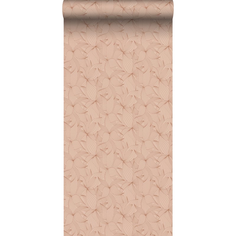 Tapeta narysowane liście jasnej terakoty - 50 x 900 cm - ESTAHOME