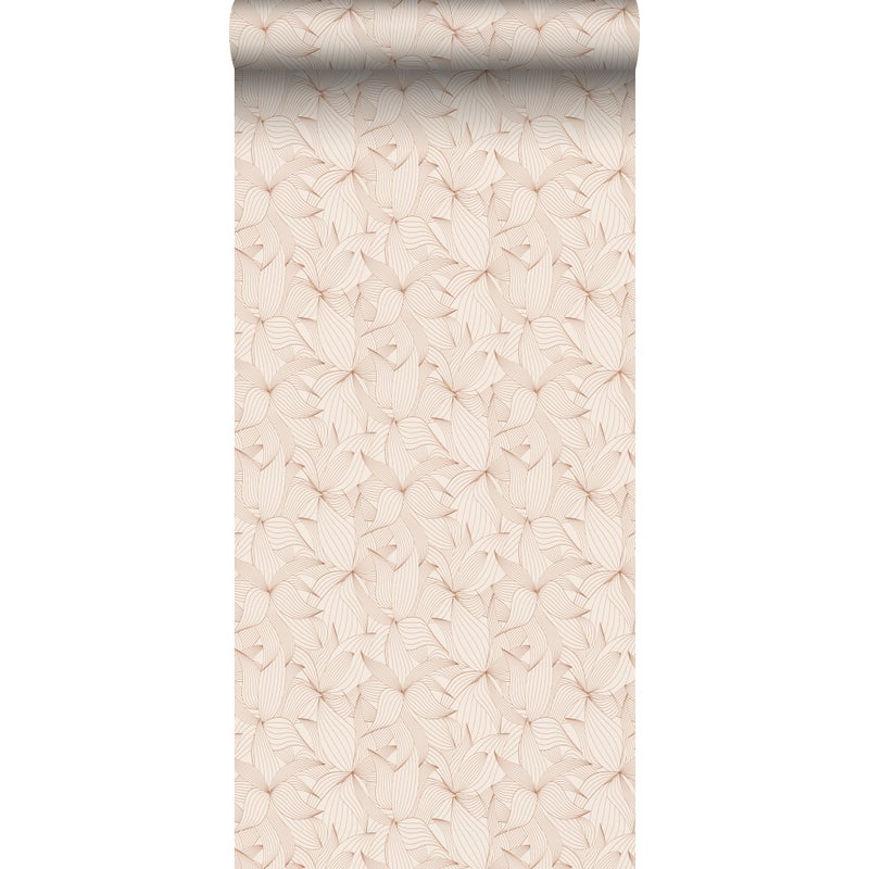 Tapeta narysowane liście piaskowego beżu - 50 x 900 cm - ESTAHOME
