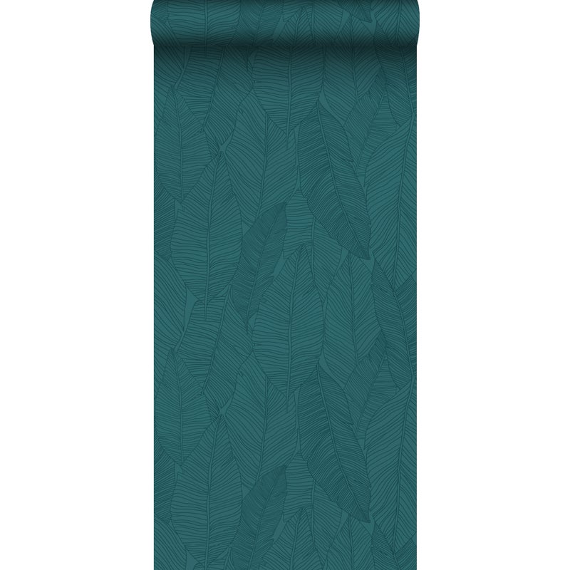 Tapeta narysowane liście petrol blue - 53 cm x 10.05 m - ESTAHOME