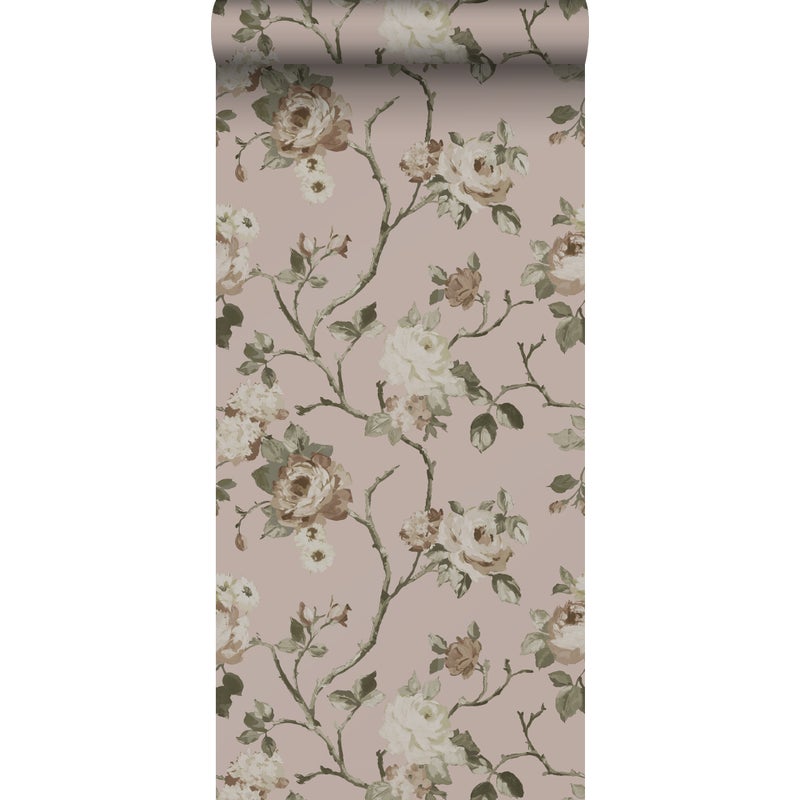 Tapeta zabytkowe kwiaty starego różu - 53 cm x 10.05 m - ESTAHOME