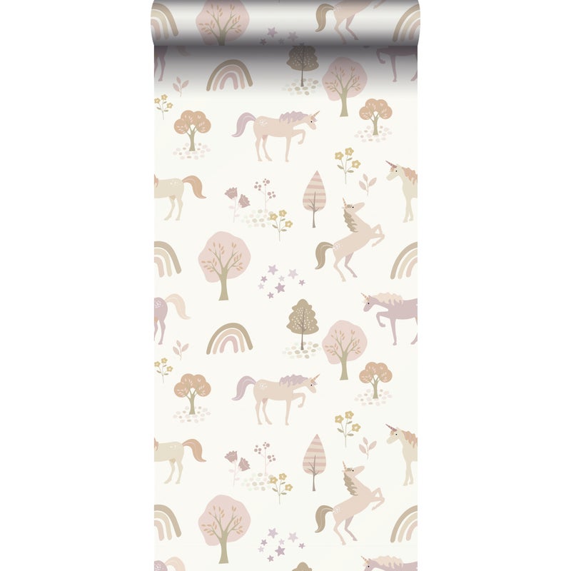 Tapeta jednorożce beżowymIdelikatnego różu - 53 cm x 10.05 m - ESTAHOME