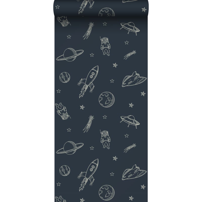 Tapeta planety w kosmosie ciemnoniebieskim - 50 x 900 cm - ESTAHOME