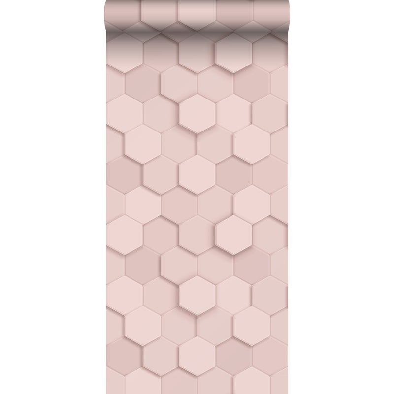 Tapeta flizelinowa z ekoteksturą Motyw sześciokąta 3D jasnego różu - 53 cm x 10.05 m - ORIGIN