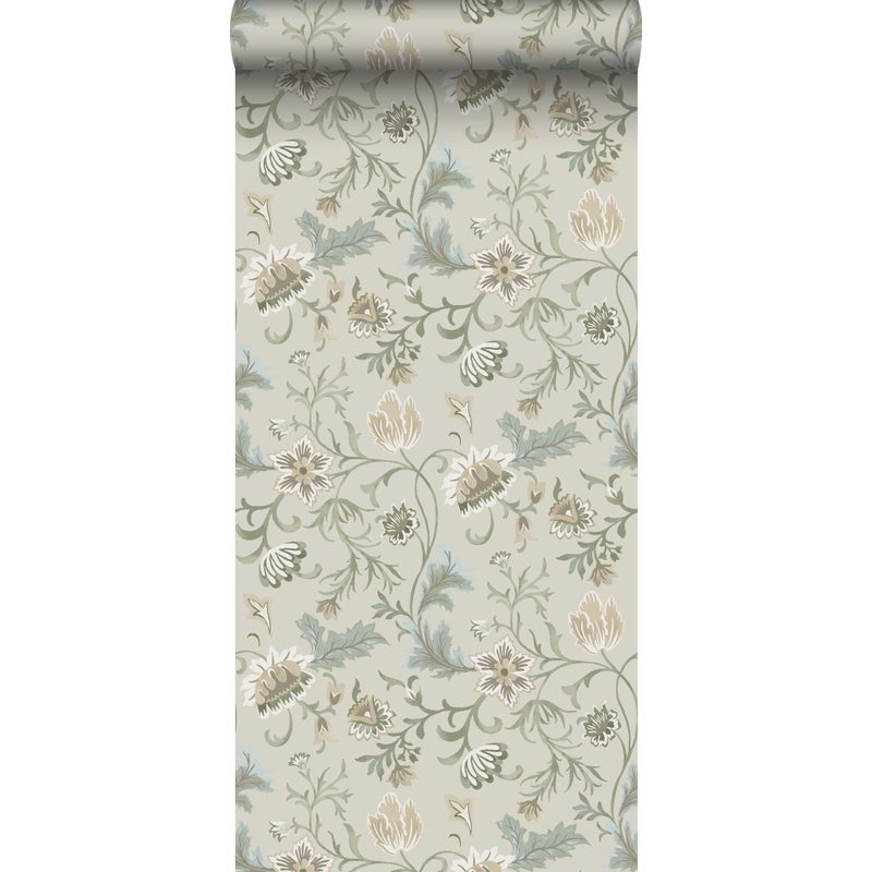 Tapeta zabytkowe kwiaty piaskowego beżu - 53 cm x 10.05 m - ESTAHOME