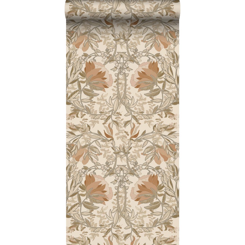Tapeta vintage kwiaty w stylu secesyjnym jasnego beżuIstarego różu - 53 cm x 10.05 m - ESTAHOME