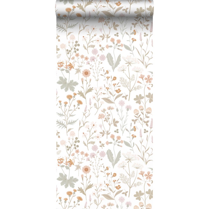 Tapeta kwiaty polne zielonymIterakoty różowej - 53 cm x 10.05 m - ESTAHOME