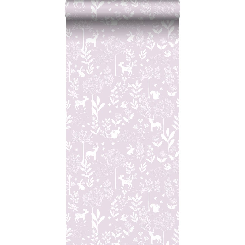 Tapeta las ze zwierzętami leśnymi liliowo fioletowym - 50 x 900 cm - ESTAHOME