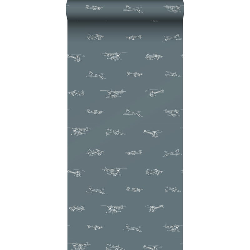 Tapeta helikoptery i samoloty szaro-niebieskim - 53 cm x 10.05 m - ESTAHOME