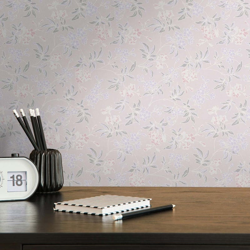 Tapeta kwiatowy wzór taupe - 53 cm x 10.05 m - LIVINGWALLS