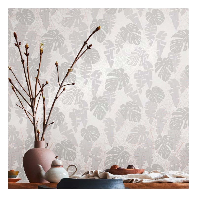 Tapeta palmy szarym,brązuIszarym - 53 cm x 10.05 m - LIVINGWALLS