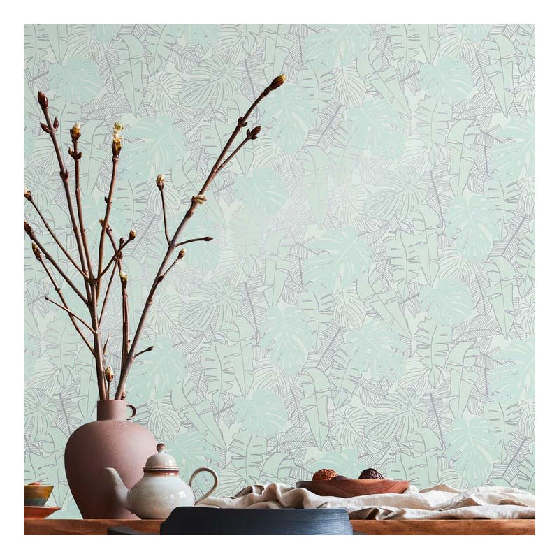 Tapeta palmy turkusowymIzielonym - 53 cm x 10.05 m - LIVINGWALLS