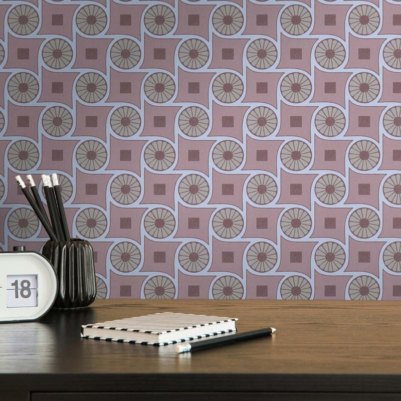 Tapeta motyw graficzny liliowo fioletowym,niebieskimIszarym - 53 cm x 10.05 m - LIVINGWALLS