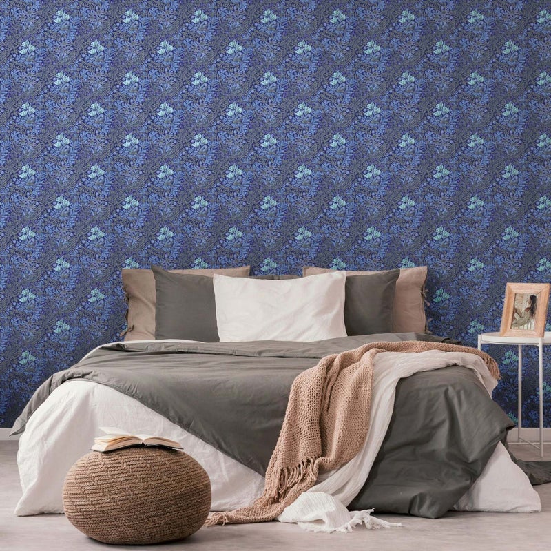Tapeta kwiatowy wzór niebieskim,szarymIzielonym - 53 cm x 10.05 m - LIVINGWALLS