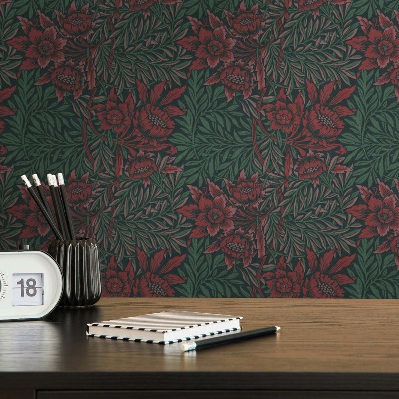 Tapeta kwiatowy wzór zielonym,czerwonymIczarnym - 53 cm x 10.05 m - LIVINGWALLS