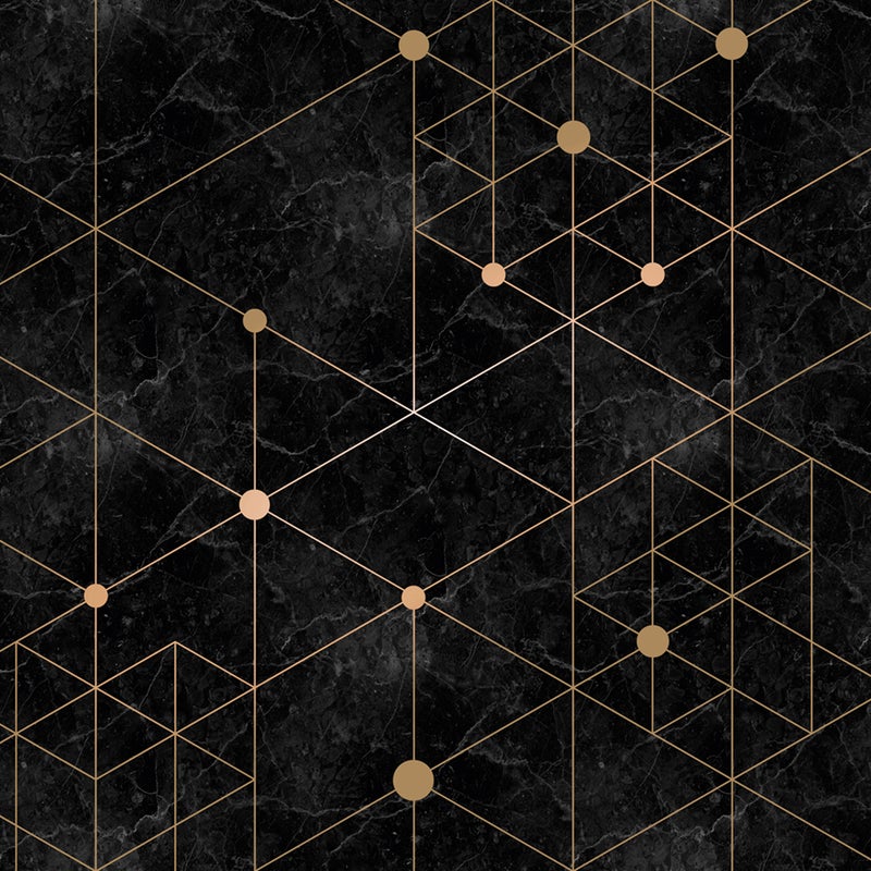 Fototapeta figury geometryczne złotymIczarnym - 371 x 280 cm - ONE WALL ONE ROLE