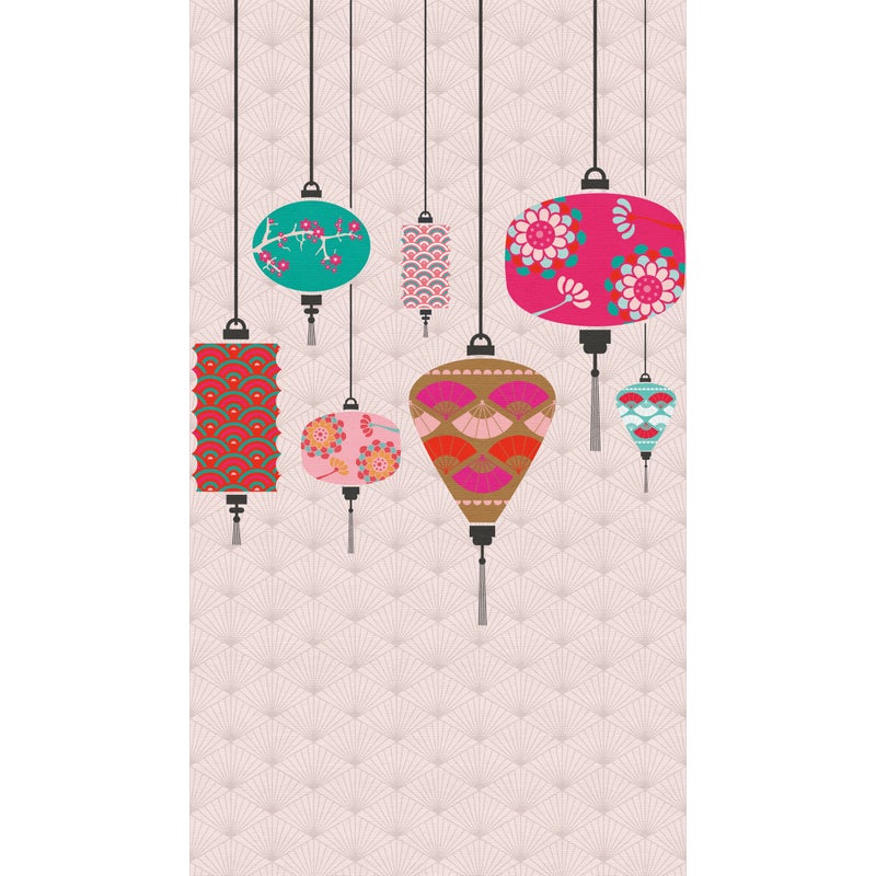 Fototapeta motyw orientalny różowym,turkusowym,szarym,białymIbrązowym - 159 x 280 cm - ONE WALL ONE ROLE