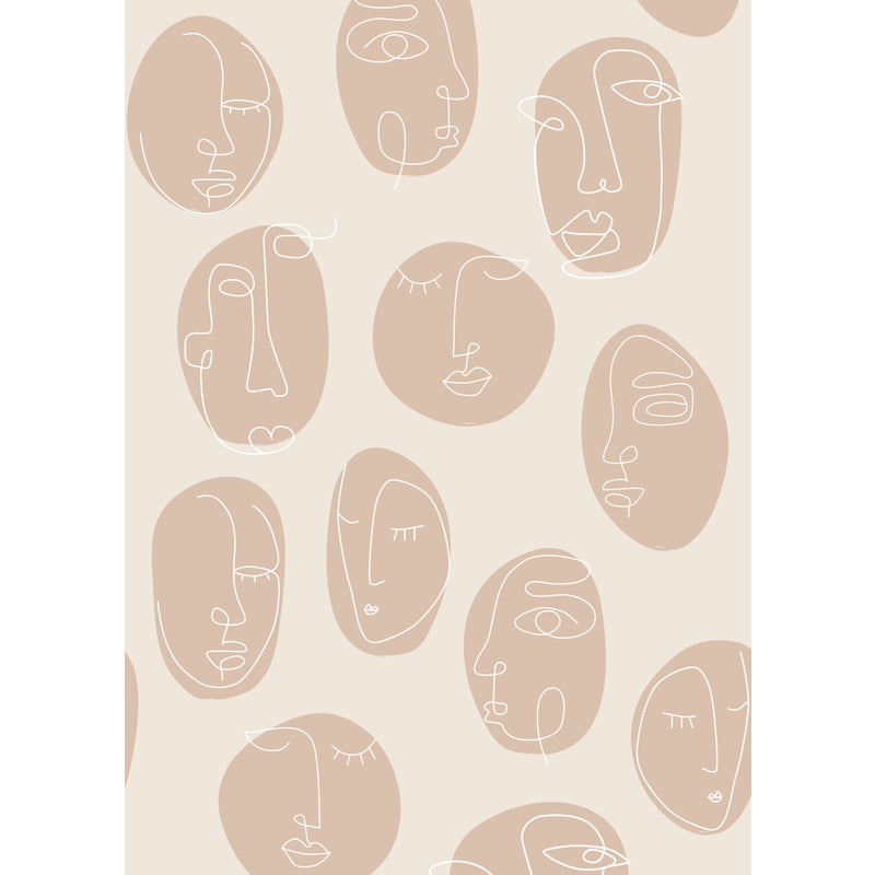 Fototapeta twarze grafiki liniowej beżowym - 200 x 279 cm - ESTAHOME