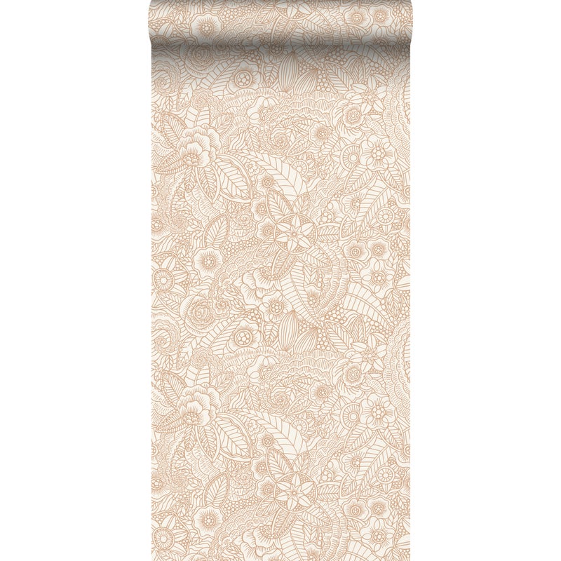 Tapeta rysunki kwiatowe beżowym - 53 cm x 10.05 m - ESTAHOME