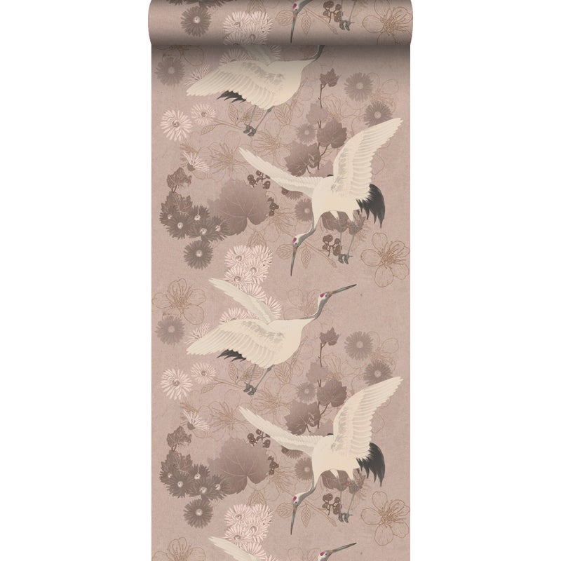 Tapeta żurawi szaro-różowym - 50 x 900 cm - ESTAHOME