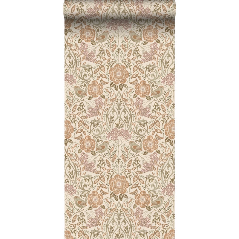 Tapeta kwiaty i ptaki w stylu secesyjnym piaskowym,beżowymIstarego różu - 53 cm x 10.05 m - ESTAHOME