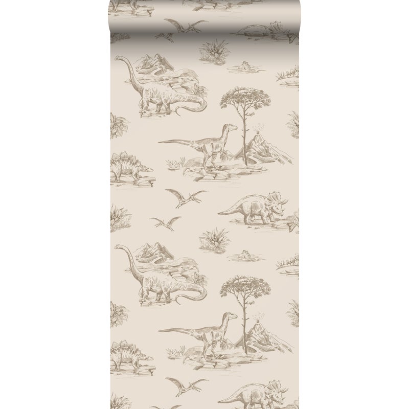 Tapeta dinozaury beżowym - 53 cm x 10.05 m - ESTAHOME