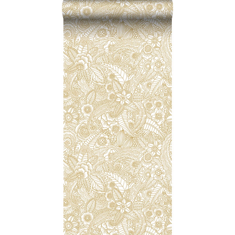 Tapeta rysunki kwiatowe złotym - 53 cm x 10.05 m - ESTAHOME